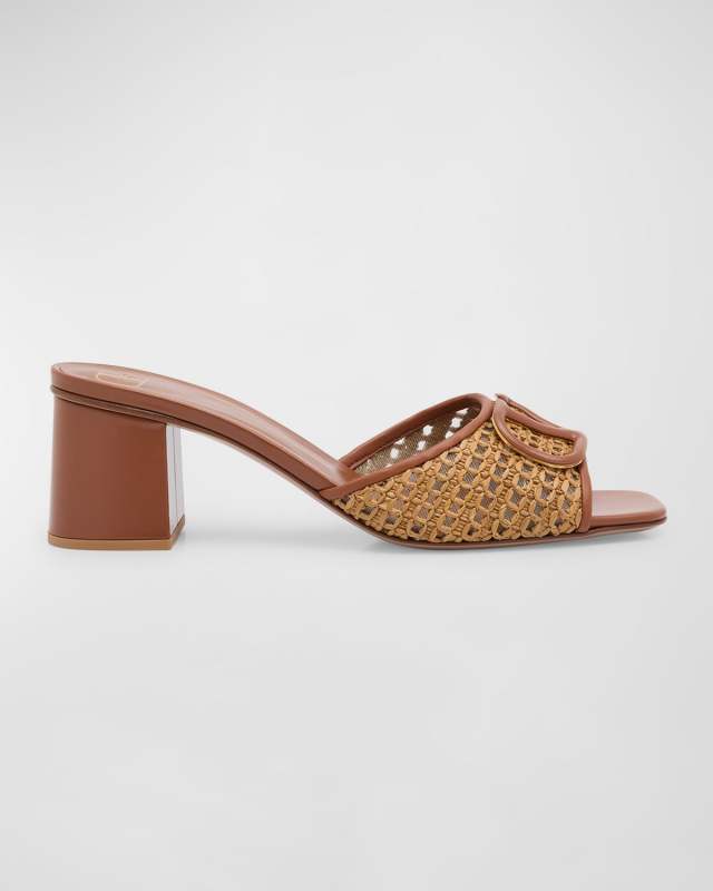 VLogo Medallion Raffia Slide Sandals